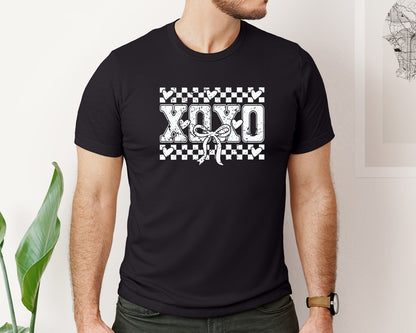 brand:Bella Canvas|color:Black|Valentines Day Bow Xoxo 2 Graphic T-Shirt