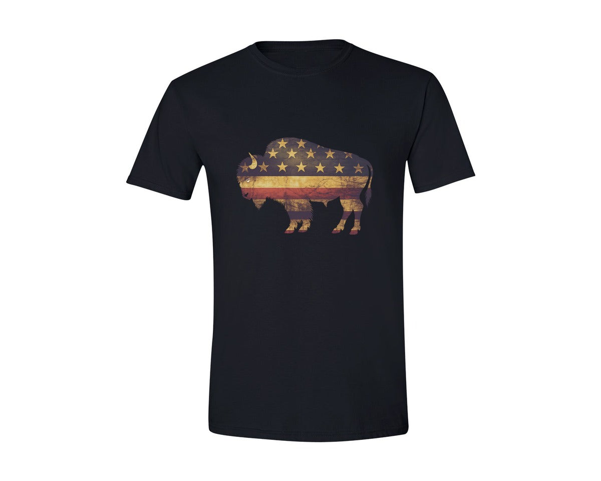 brand:Generic|color:Black|American Bison Patriotic Usa Flag 4 Graphic T-Shirt
