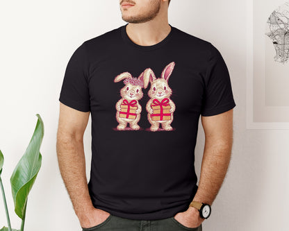 brand:Bella Canvas|color:Black|Whimsical Bunnies Valentines Day Graphic T-Shirt