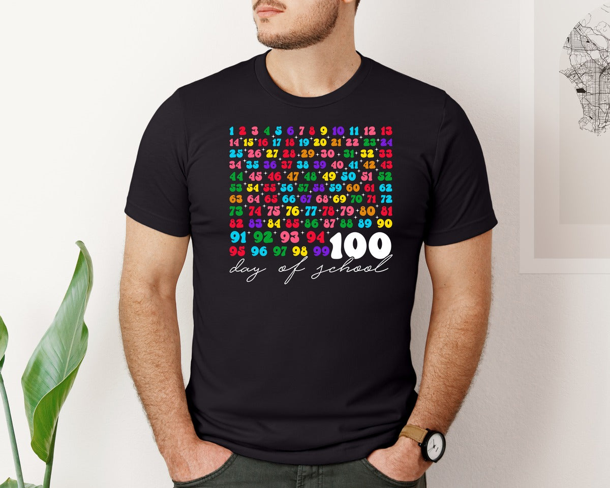 brand:Bella Canvas|color:Black|100Th Day Of School Teacher Kids 100 Graphic T-Shirt