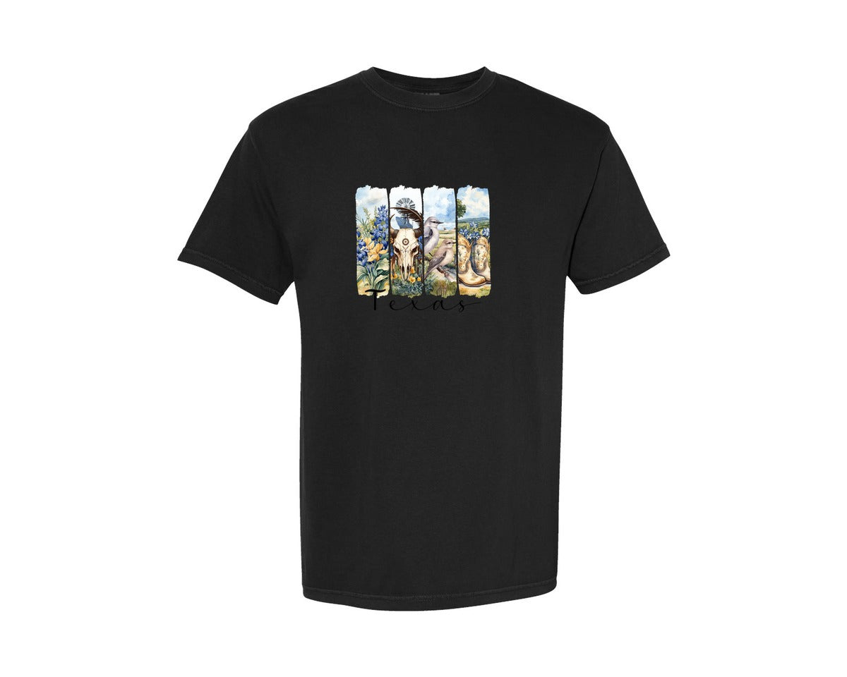 brand:Comfort Colors|color:Black|Brushstroke Texas State Graphic T-Shirt