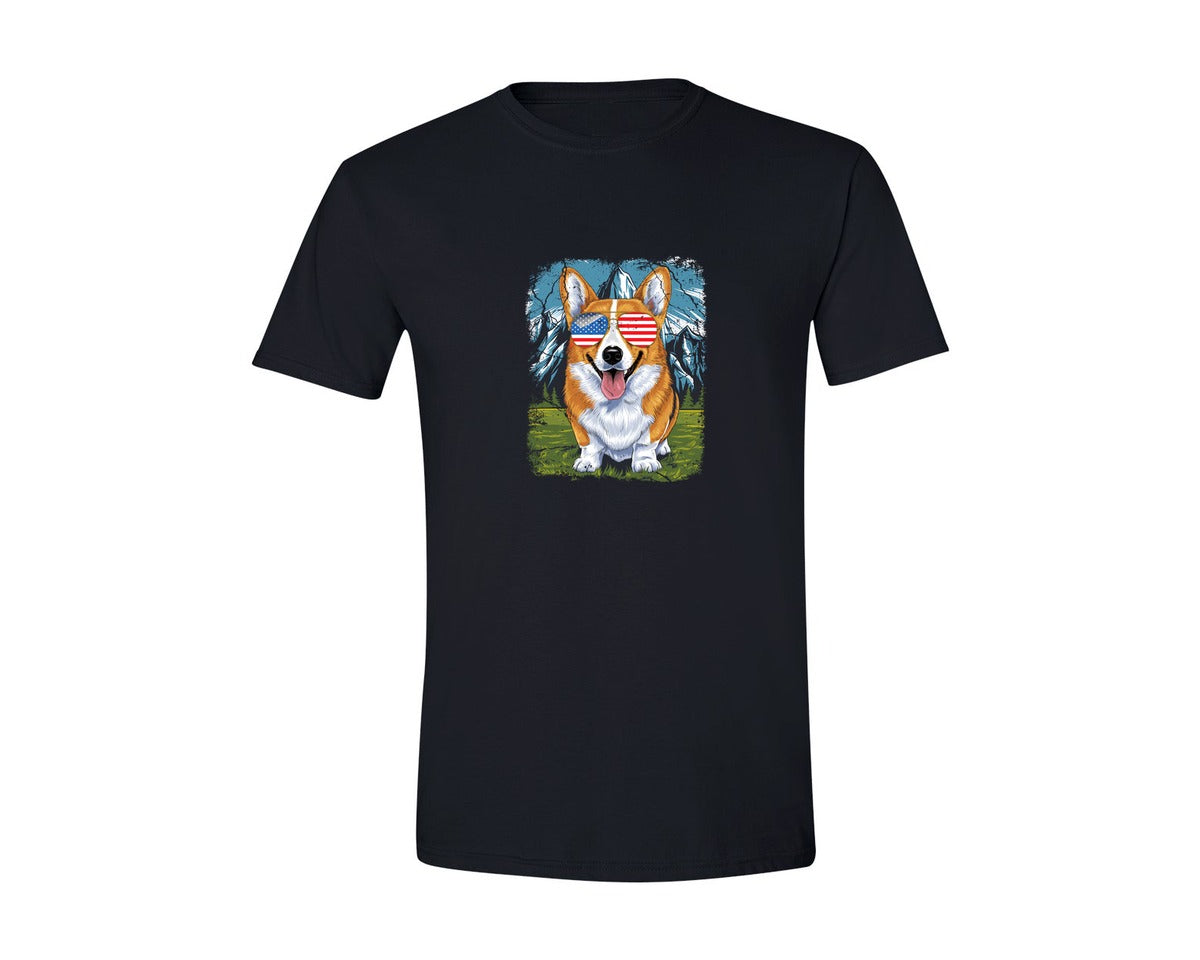 brand:Generic|color:Black|Corgi American Flag 4Th Of July Graphic T-Shirt