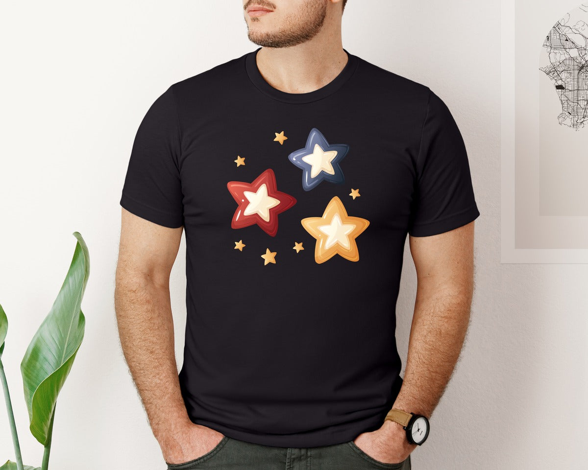 brand:Bella Canvas|color:Black|Cute Stars 4Th Of July T Shirt Design Graphic T-Shirt