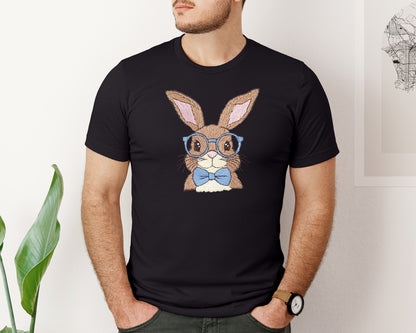 brand:Bella Canvas|color:Black|Faux Embroidery Easter Bunny Face 2 Graphic T-Shirt
