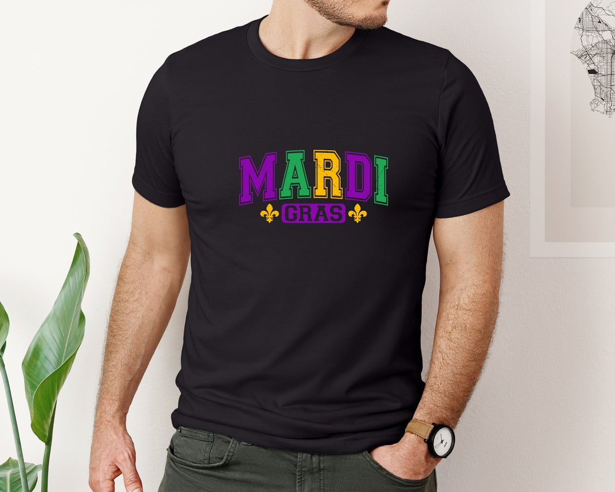 brand:Bella Canvas|color:Black|Mardi Gras Fleur De Lis Graphic T-Shirt