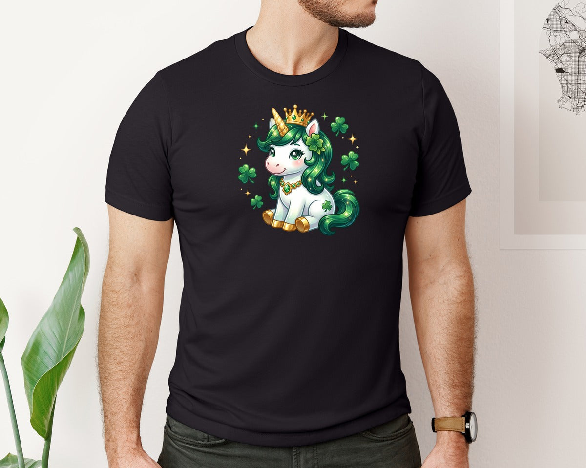 brand:Bella Canvas|color:Black|Cute St Patricks Day Unicorn 2 Graphic T-Shirt