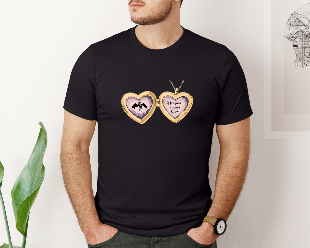 brand:Bella Canvas|color:Black|Dragons Always Know Fantasy Locket Graphic T-Shirt
