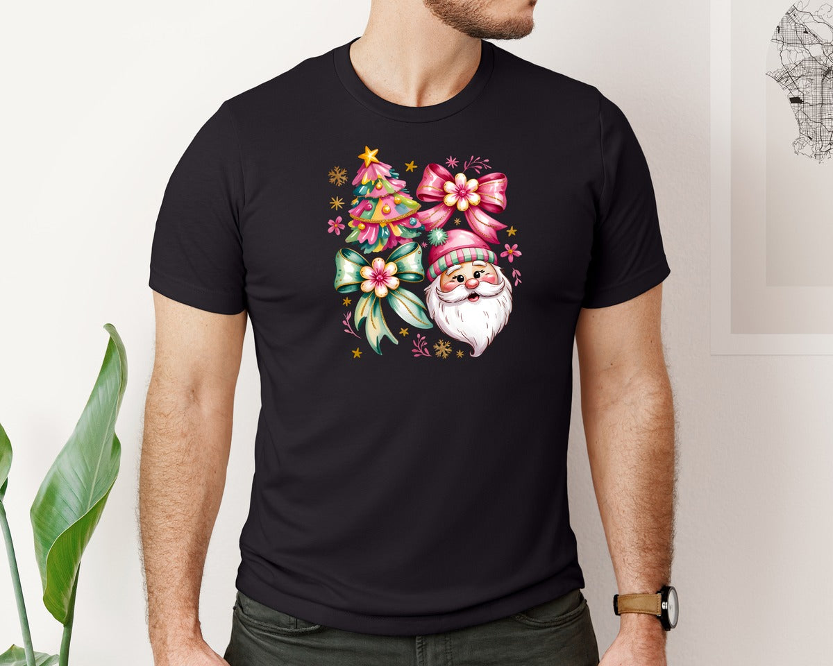 brand:Bella Canvas|color:Black|Santa Coquette Christmas Xmas Tree Graphic T-Shirt