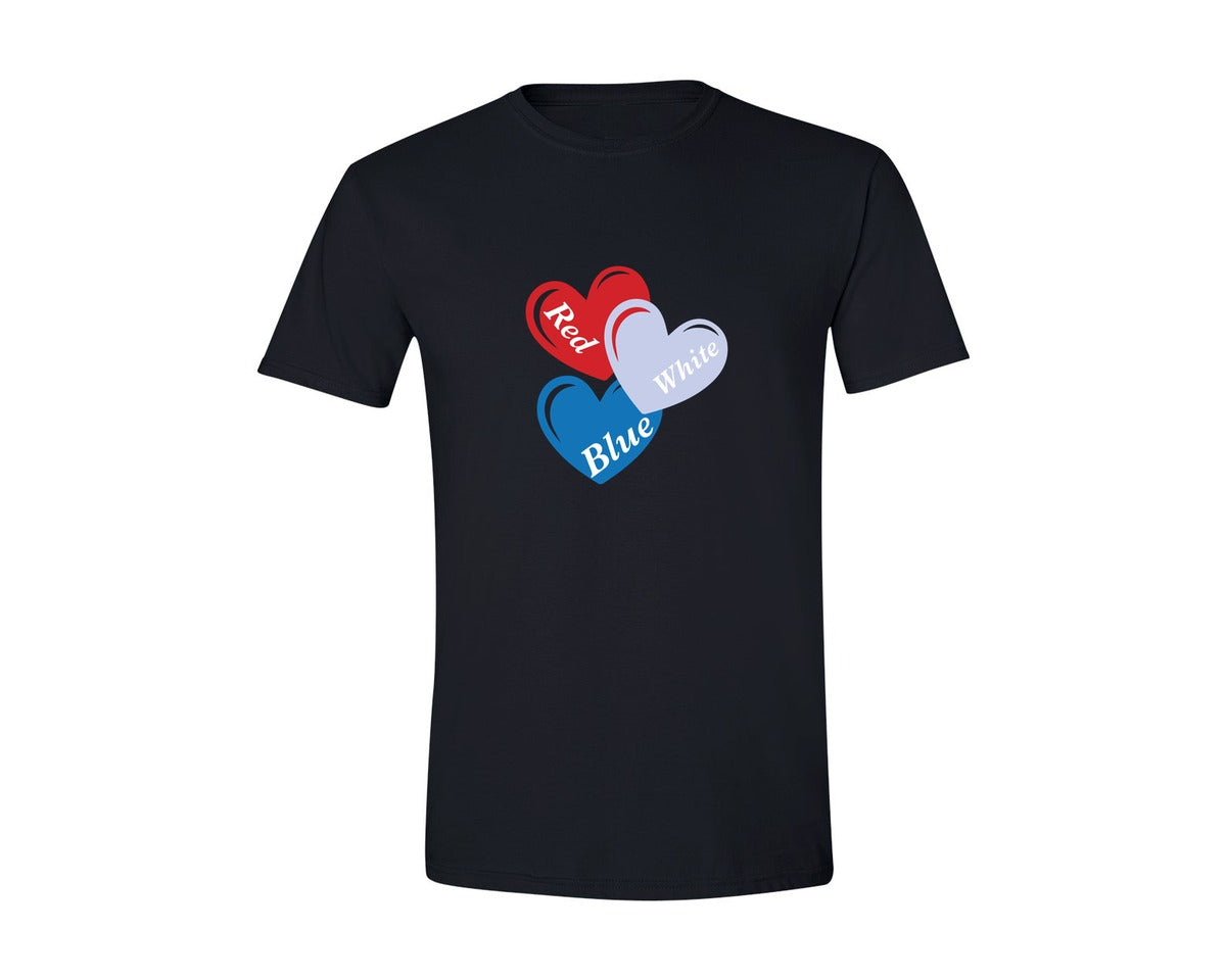 brand:Generic|color:Black|Heart 4Th Of July Red White Blue Graphic T-Shirt