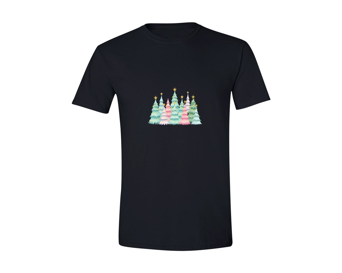brand:Generic|color:Black|Cute Pink And Blue Christmas Trees 2 Graphic T-Shirt