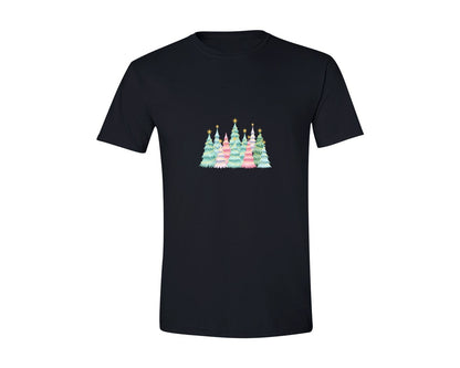 brand:Generic|color:Black|Cute Pink And Blue Christmas Trees 2 Graphic T-Shirt