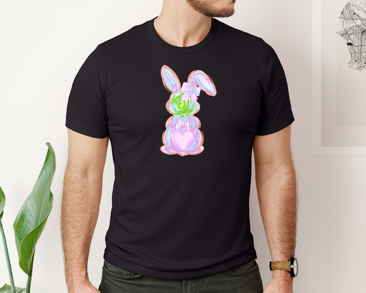 brand:Bella Canvas|color:Black|Brushstroke Easter Bunny Coquette Bow 2 Graphic T-Shirt