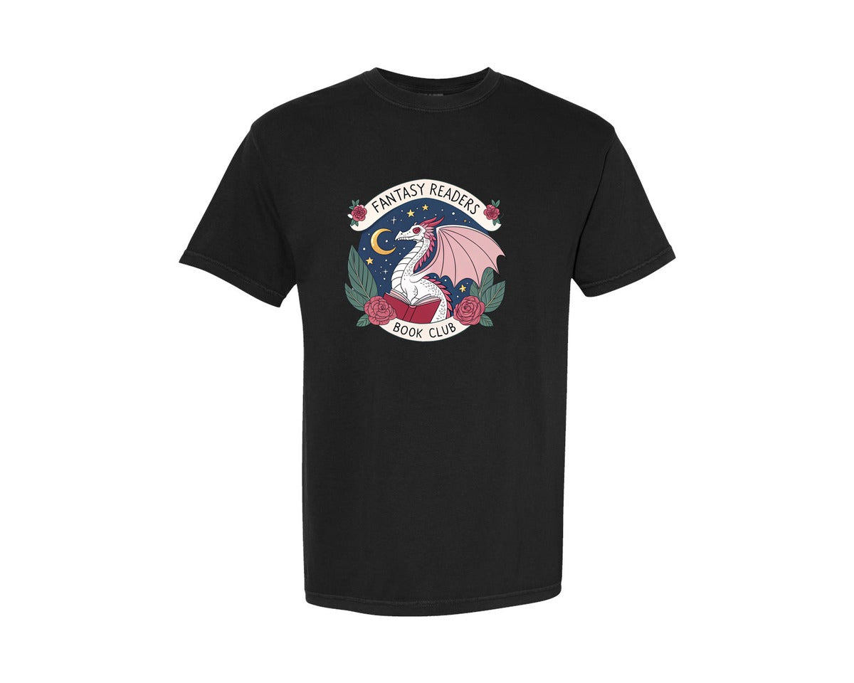 brand:Comfort Colors|color:Black|Fantasy Book Club Dragon Book Graphic T-Shirt