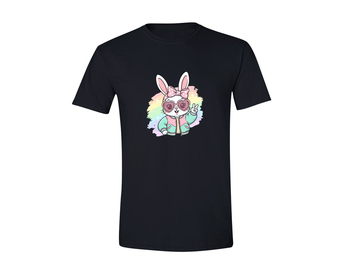 brand:Generic|color:Black|Glitter Easter Bunny Coquette 7 Graphic T-Shirt