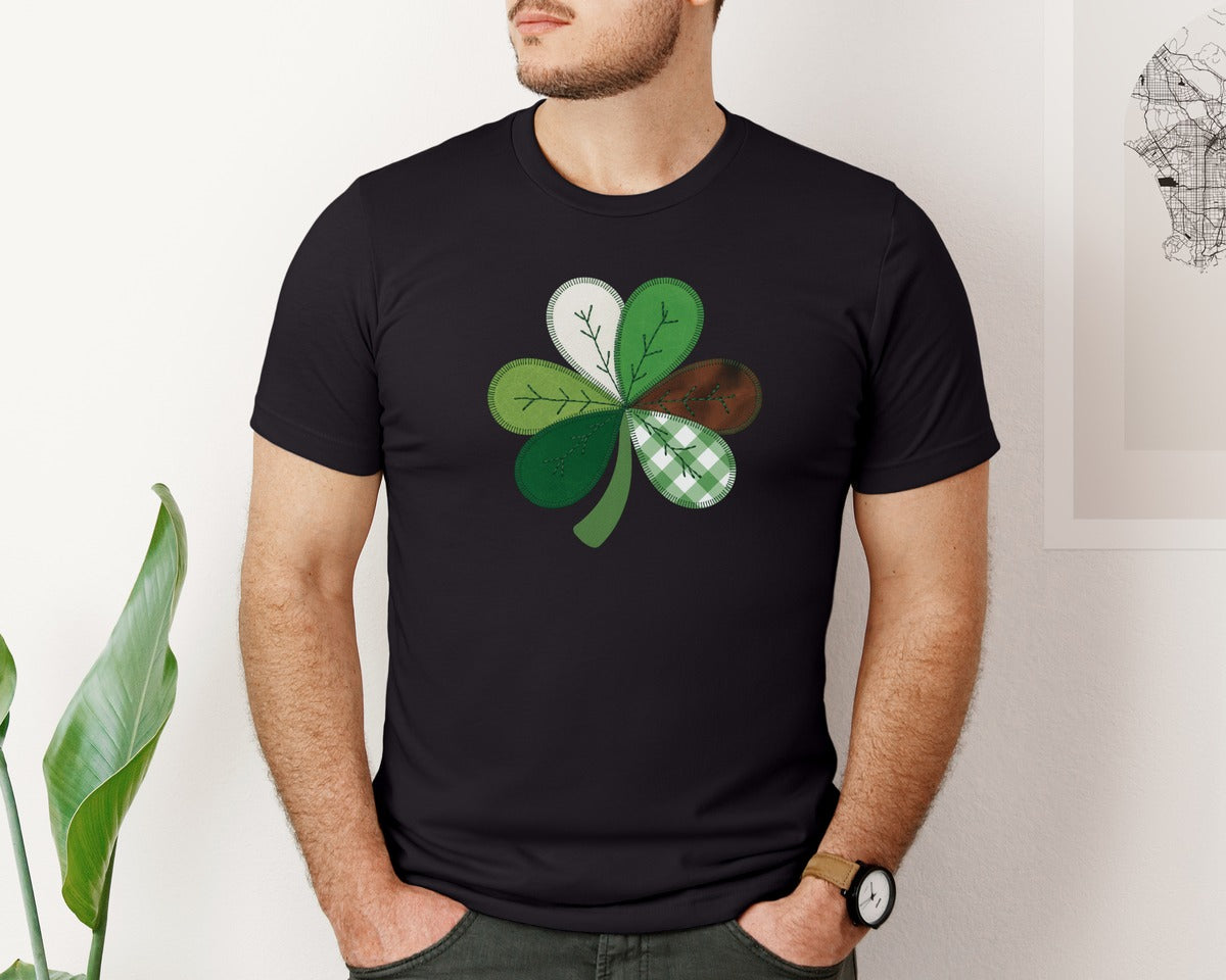 brand:Bella Canvas|color:Black|Patchwork St Patricks Day Shamrock 8 Graphic T-Shirt