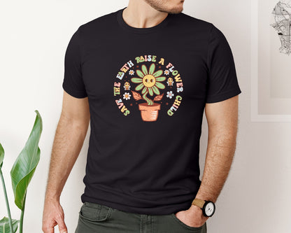 brand:Bella Canvas|color:Black|Earth Day Flowers File Graphic T-Shirt