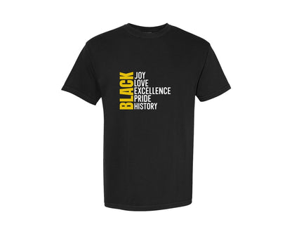brand:Comfort Colors|color:Black|Black History Month Love Joy Graphic T-Shirt