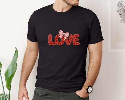 brand:Bella Canvas|color:Black|Faux Yarn Crochet Love Valentines Day 21 Graphic T-Shirt