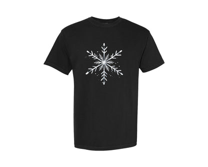 brand:Comfort Colors|color:Black|White Grunge Snowflake Design Graphic T-Shirt