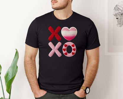 brand:Bella Canvas|color:Black|Xoxo Faux Yarn Valentines Day Xoxo Graphic T-Shirt