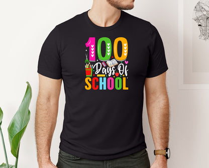 brand:Bella Canvas|color:Black|100 Days Of School Design Happy 100 Graphic T-Shirt