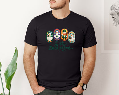 brand:Bella Canvas|color:Black|Faux Yarn Lucky Goose St Patricks Graphic T-Shirt