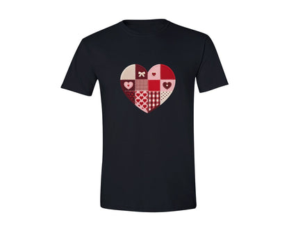 brand:Generic|color:Black|Patchwork Crochet Valentine Heart Graphic T-Shirt