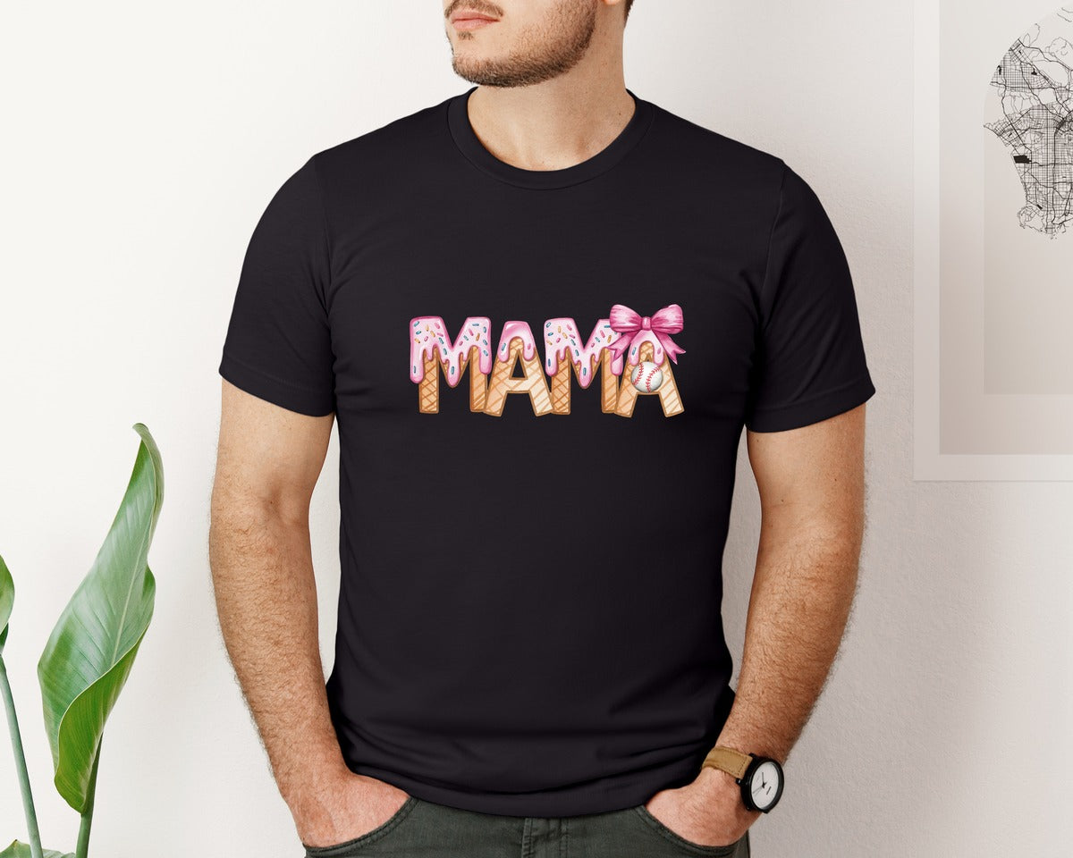 brand:Bella Canvas|color:Black|Coquette Ice Cream Baseball Mama Graphic T-Shirt