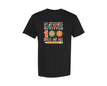 brand:Comfort Colors|color:Black|Retro Teacher 100 Days Of School 100Th Graphic T-Shirt