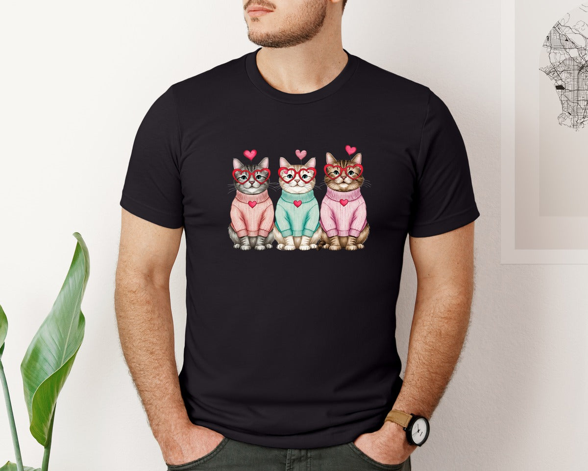 brand:Bella Canvas|color:Black|Valentiness Day Vintage Sweater Cats Pn Graphic T-Shirt