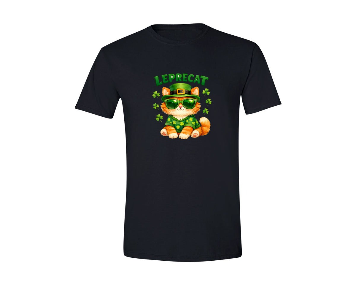 brand:Generic|color:Black|Leprecat Cute St Patricks Cat Graphic T-Shirt
