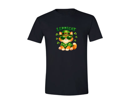 brand:Generic|color:Black|Leprecat Cute St Patricks Cat Graphic T-Shirt