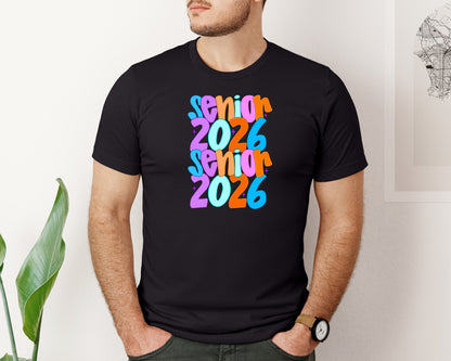 brand:Bella Canvas|color:Black|Preppy Senior 2026 Trendy Neon Shirt Graphic T-Shirt
