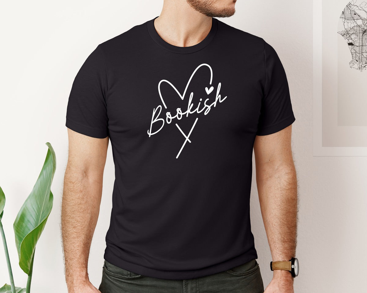 brand:Bella Canvas|color:Black|Bookish Heart Reading Book Graphic T-Shirt
