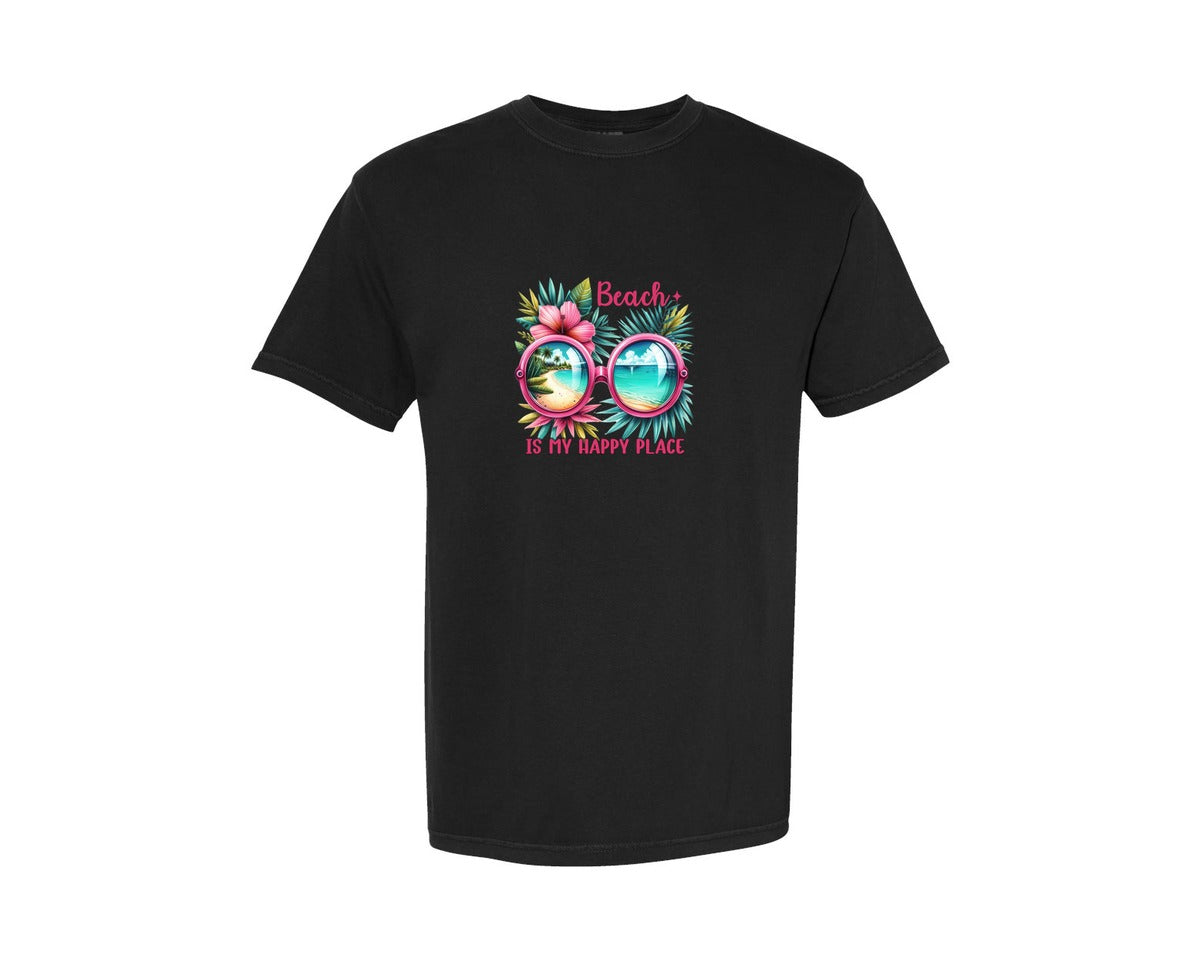 brand:Comfort Colors|color:Black|Beach Is My Happy Place Summer Graphic T-Shirt