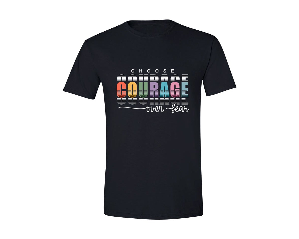 brand:Generic|color:Black|Choose Courage Over Fear Motivational Graphic T-Shirt