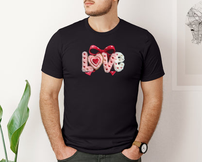 brand:Bella Canvas|color:Black|Latch Hook Yarn Love Bow Shirt Graphic T-Shirt