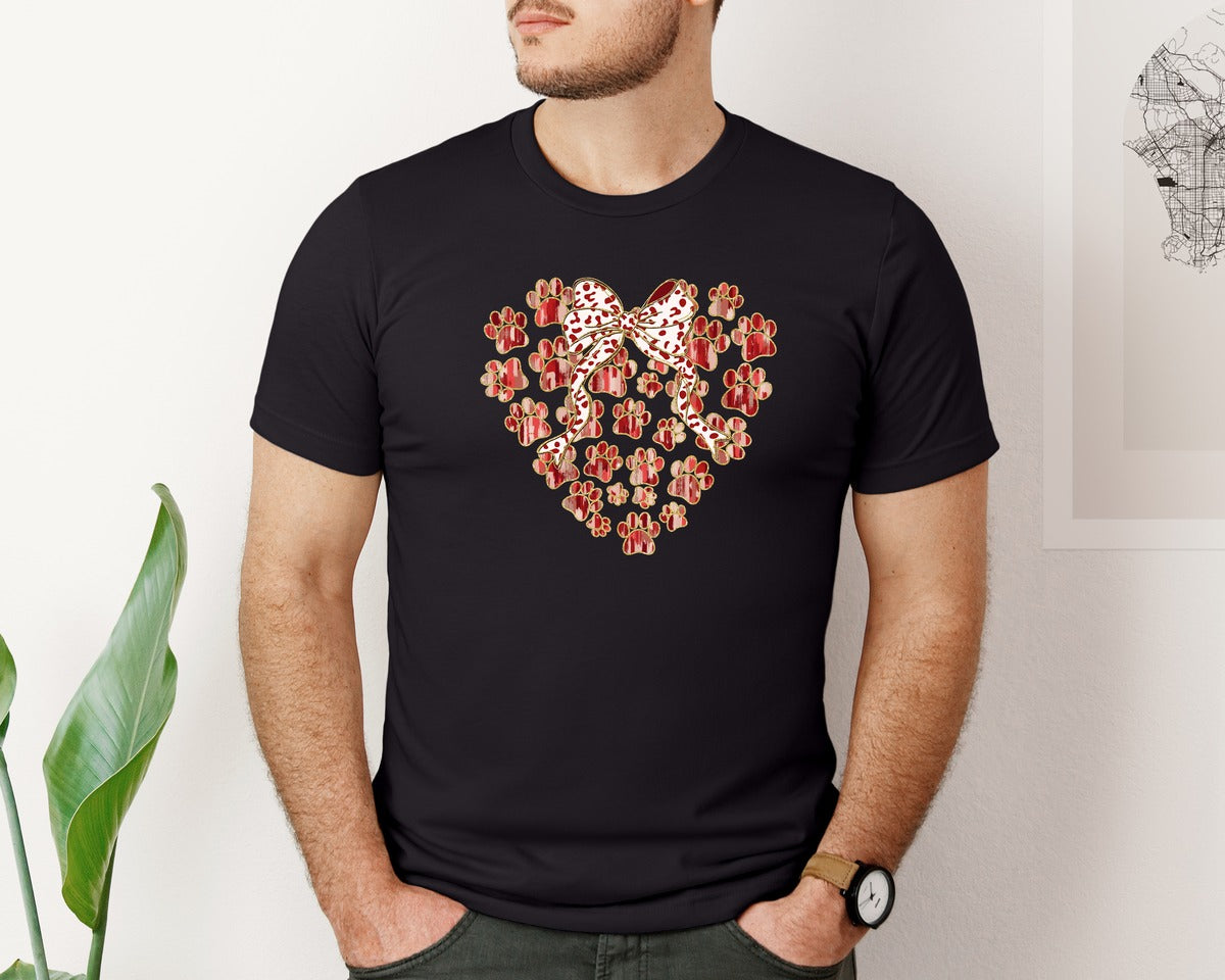 brand:Bella Canvas|color:Black|Paw Heart With Bow Dog Lover Graphic T-Shirt