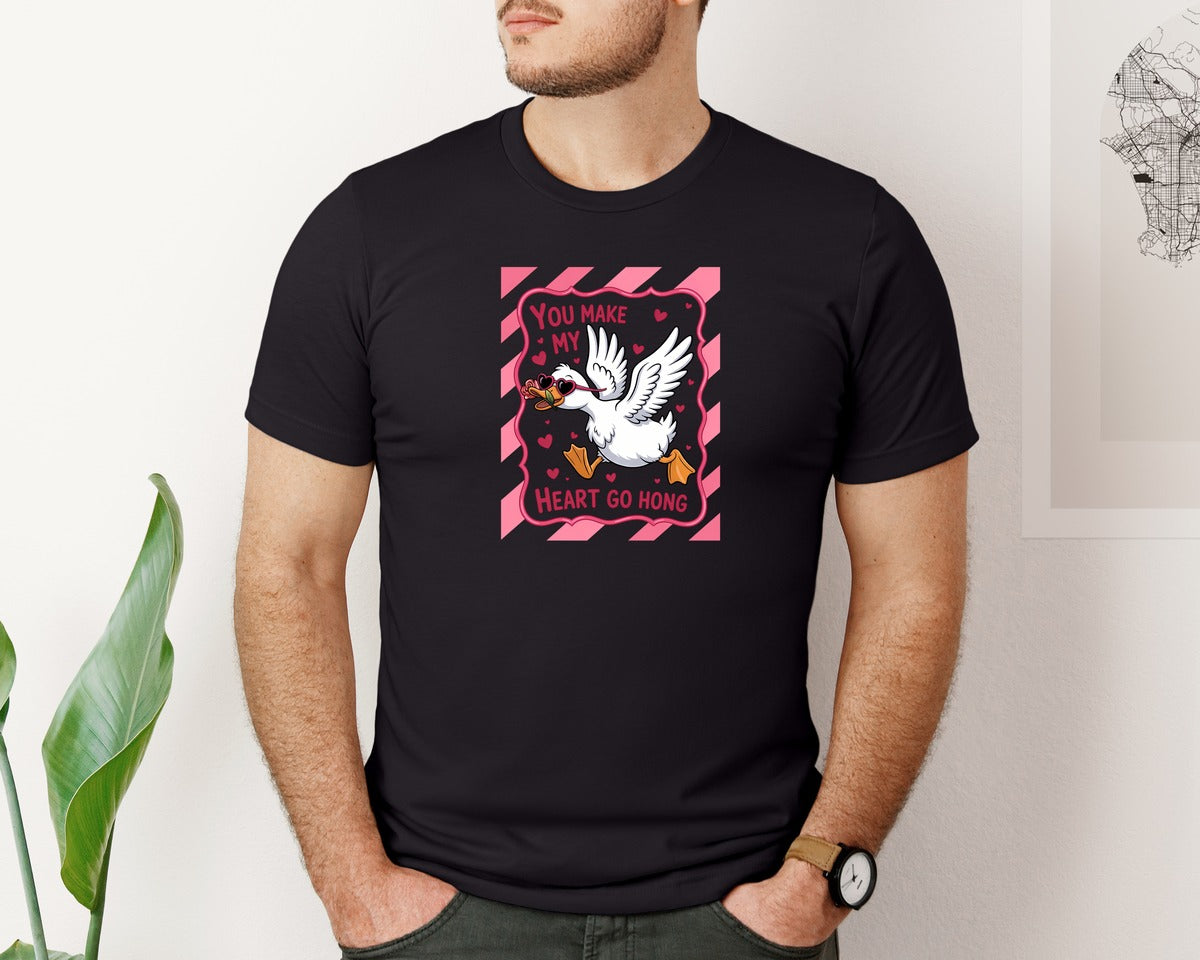 brand:Bella Canvas|color:Black|Funny Valentine Goose Valentine Graphic T-Shirt