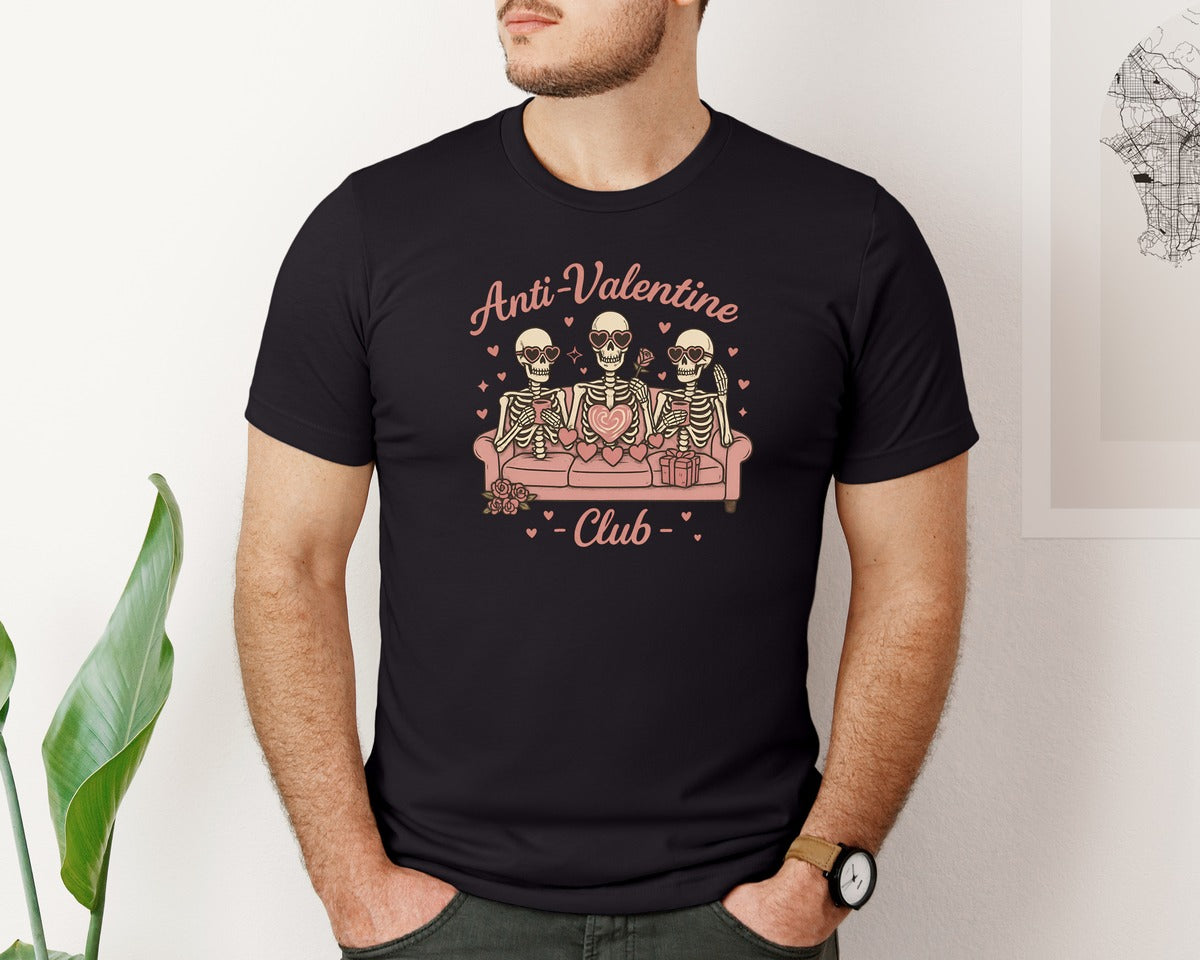 brand:Bella Canvas|color:Black|Anti Valentine Club Valentines 3 Graphic T-Shirt