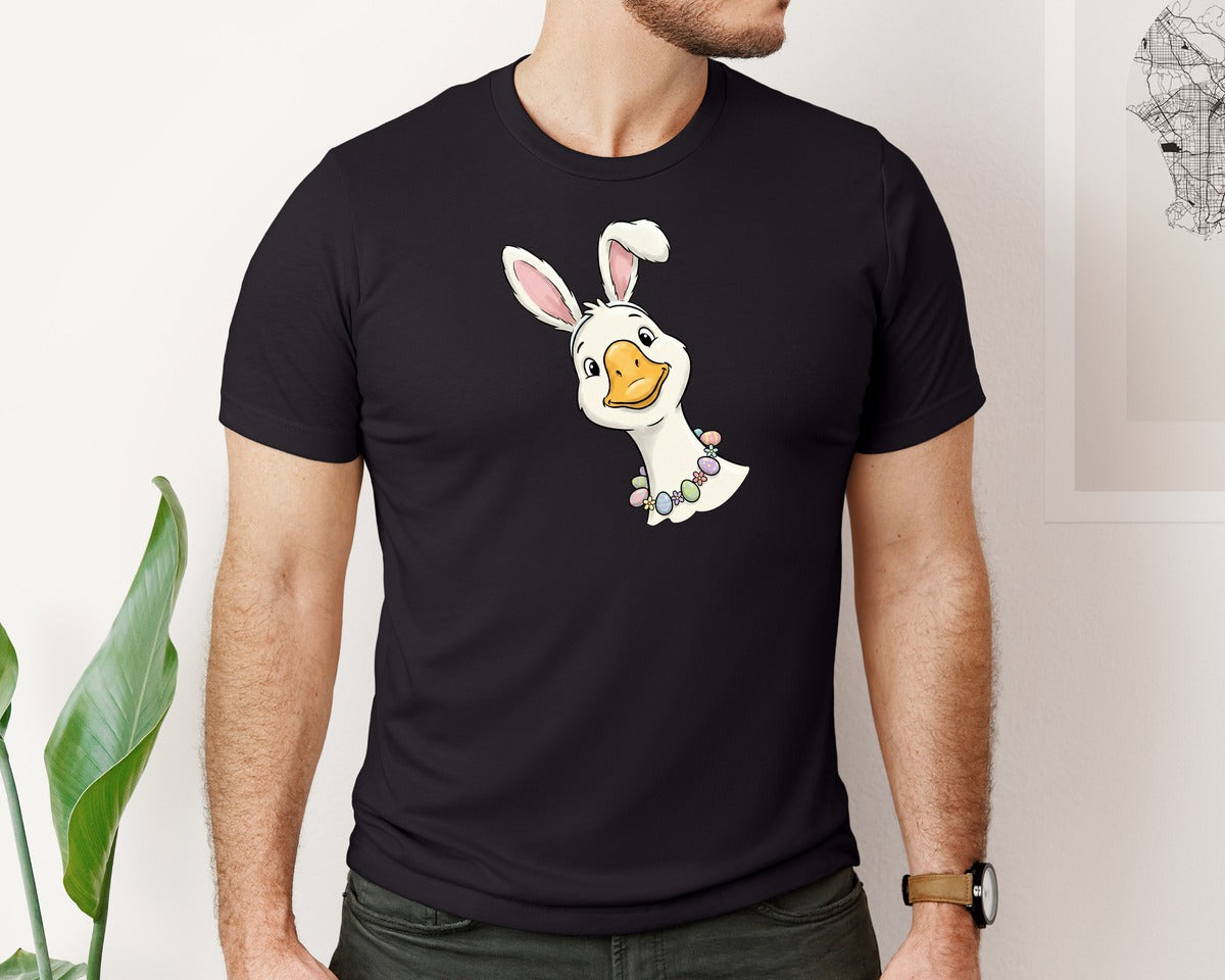 brand:Bella Canvas|color:Black|Cute Easter Bunny Goose Graphic T-Shirt