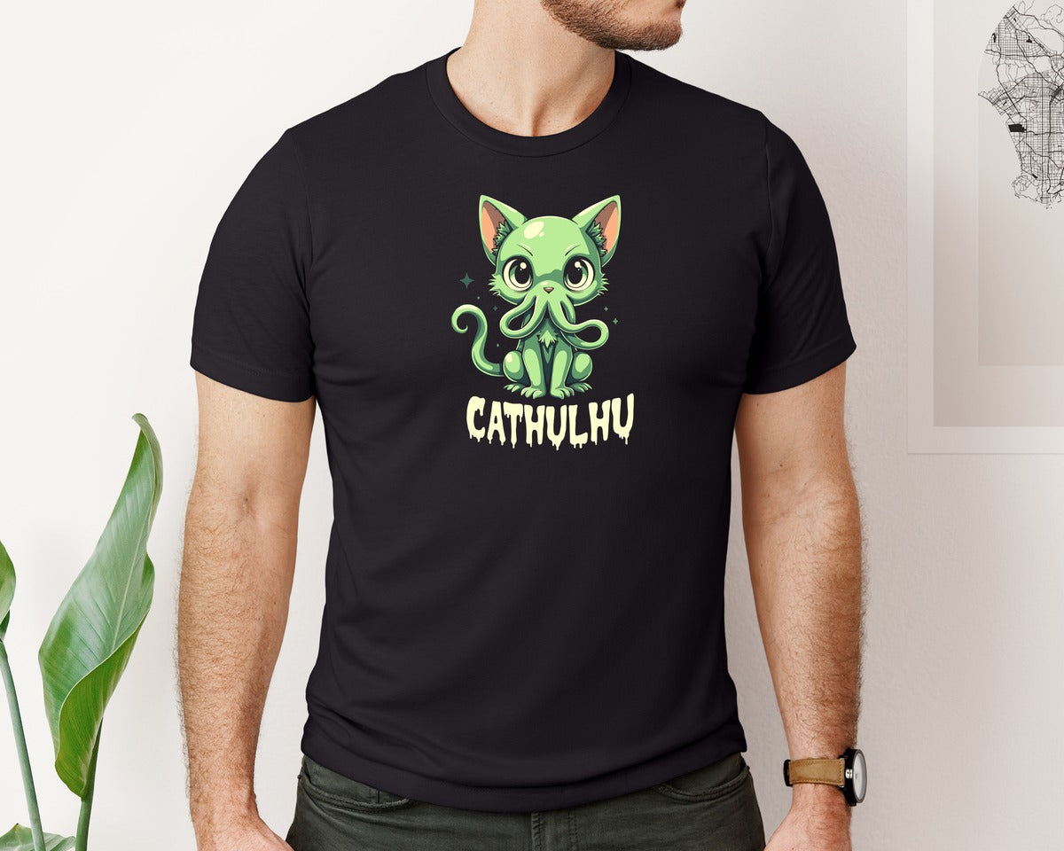 brand:Bella Canvas|color:Black|Cathulhu Funny Cute Monster Cat Humor Graphic T-Shirt