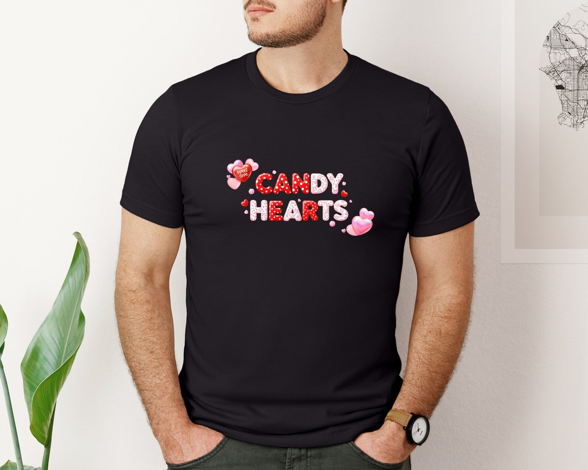 brand:Bella Canvas|color:Black|Candy Hearts T Shirt Graphic T-Shirt