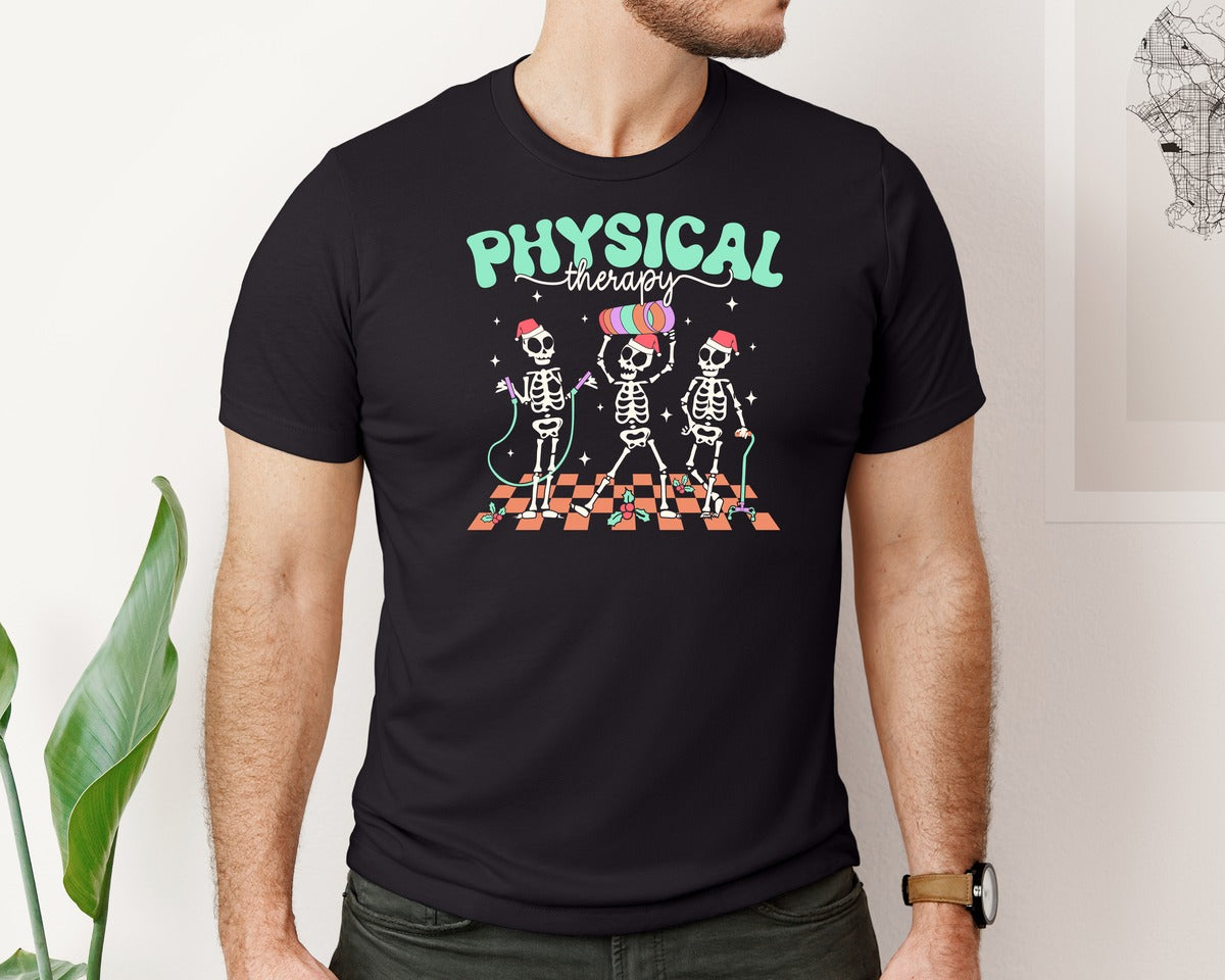 brand:Bella Canvas|color:Black|Physical Therapy Skeletons Graphic T-Shirt