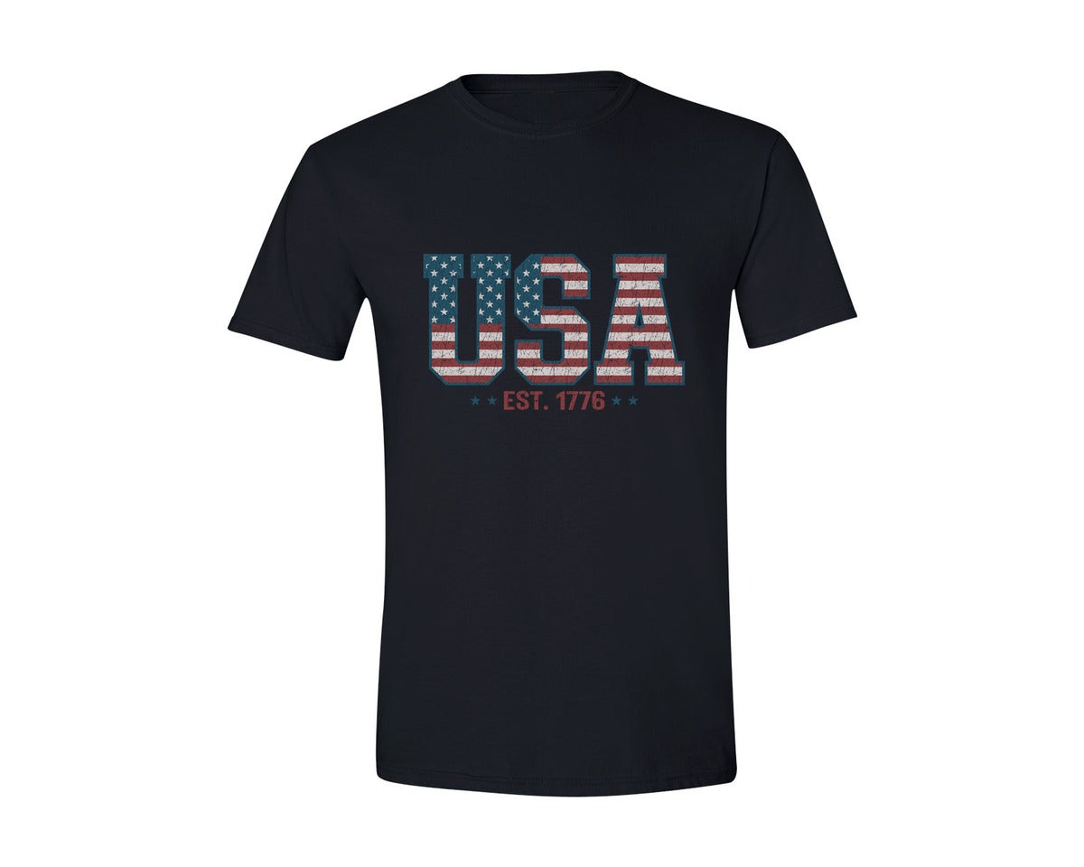brand:Generic|color:Black|Retro Usa Est 1776 America 4Th Of July Graphic T-Shirt