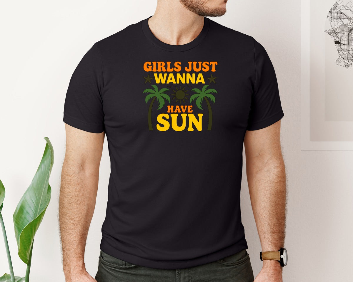brand:Bella Canvas|color:Black|Girls Just Wanna Summer T Shirt Design Graphic T-Shirt