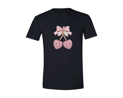 brand:Generic|color:Black|Valentine Cherry Rhinestone Graphic T-Shirt
