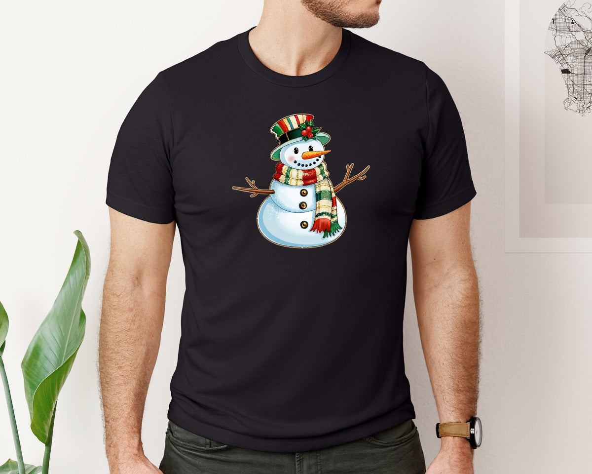 brand:Bella Canvas|color:Black|Colorful Glitter Christmas Snowman 13 Graphic T-Shirt
