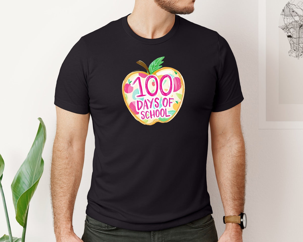 brand:Bella Canvas|color:Black|100 Day Of School Brushstroke Graphic T-Shirt