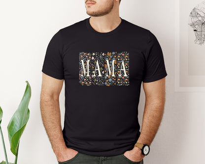 brand:Bella Canvas|color:Black|Dark Floral Block Mama Graphic T-Shirt